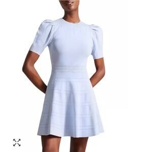 Ted Baker dress size 8 Velvey Puff Sleeve Knit Dress pastel blue ASO stretchy